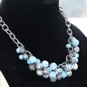 TURQUOISE & SILVER COLOR FACETED BEADED NECKLACE